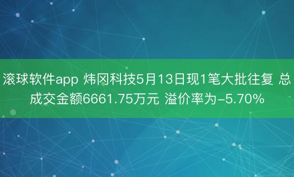 滚球软件app 炜冈科技5月13日现1笔大批往复 总成交金额6661.75万元 溢价率为-5.70%