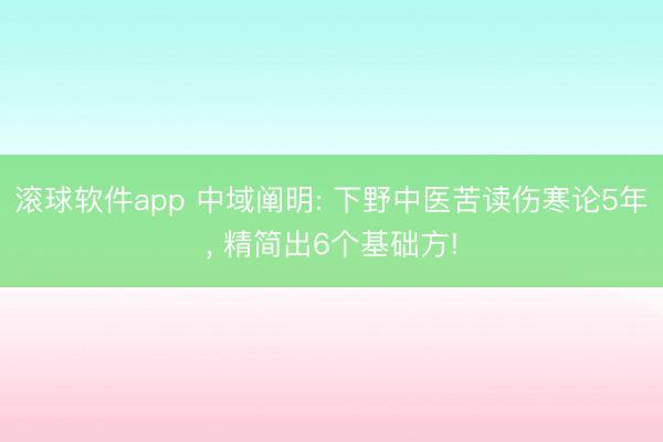 滚球软件app 中域阐明: 下野中医苦读伤寒论5年, 精简出6个基础方!